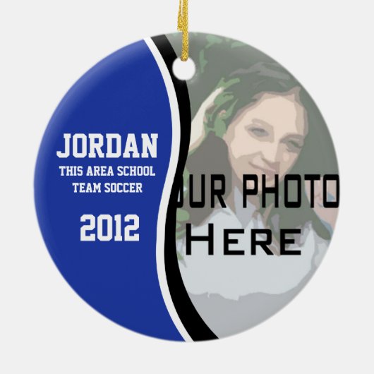 Fußball-Foto Keepake Blue Keramik Ornament (Hinten)