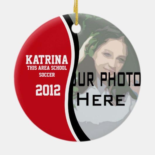 Fußball-Foto Keepake Red Keramikornament (Hinten)