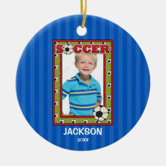 Fußball-Foto-Rahmen scherzt personalisiertes Keramik Ornament