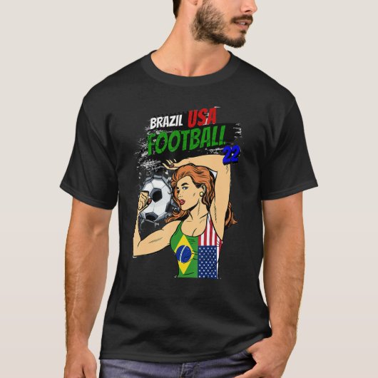 Fußball Frauen Brasilien US-Flagge T-Shirt (Vorderseite)