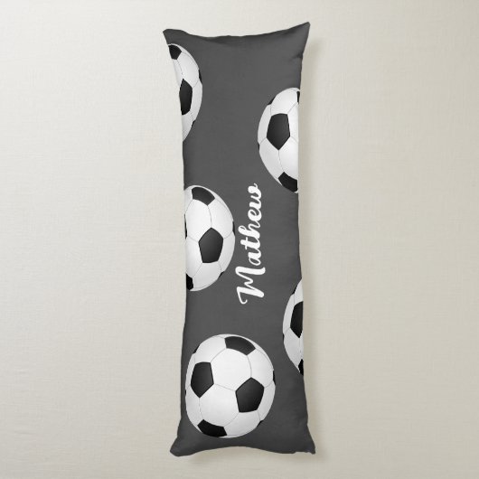 Fußball fügt einen beliebigen Namen oder Text grau Seitenschläferkissen (Rückseite (Vertikal))