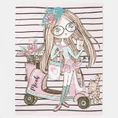 Fußball für Mädchen mit Mädchen und Katze mit Scoo Fleecedecke (Vorderseite)