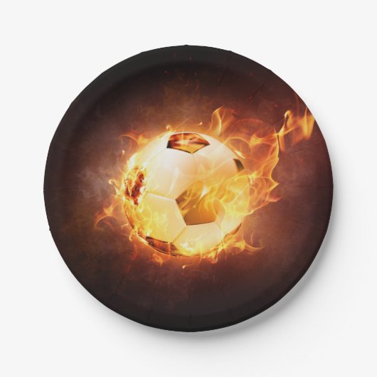 Fußball-Fußball auf Feuer Pappteller (Vorderseite)