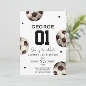 Fußball-Fußball Boy Birthday Einladung (Stehend Vorderseite)