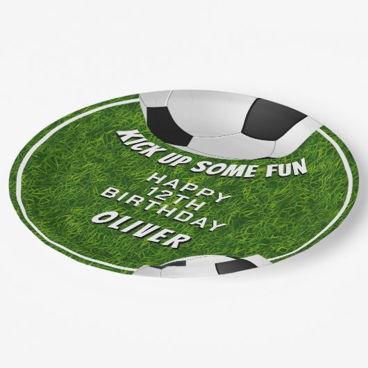 Fußball-Fußball-Grass-Kindergeburtstag Pappteller (Schrägansicht)