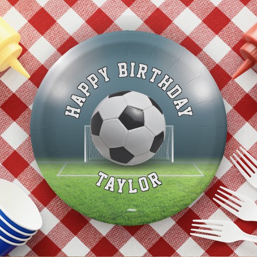 Fußball-Fußball-Sport zum Geburtstag glücklich Pappteller