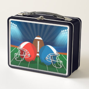 Fußball, Fußballhelme auf einem Fußballfeld Metall Brotdose