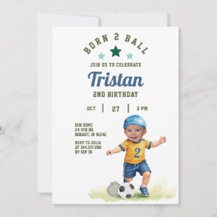 Fußball Geboren Zwei-Ball 2. Geburtstag Foto Einla Einladung