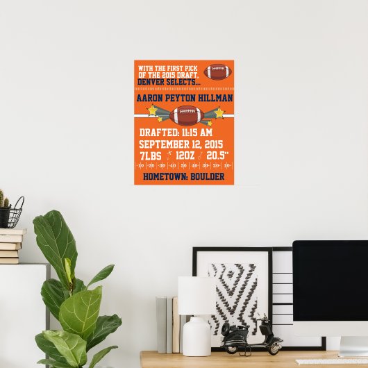 Fußball-Geburtsankündigung - Orange & Blue Poster (Heimbüro)