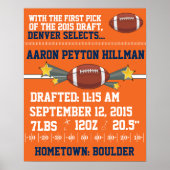 Fußball-Geburtsankündigung - Orange & Blue Poster (Vorne)