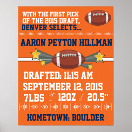 Fußball-Geburtsankündigung - Orange & Blue Poster