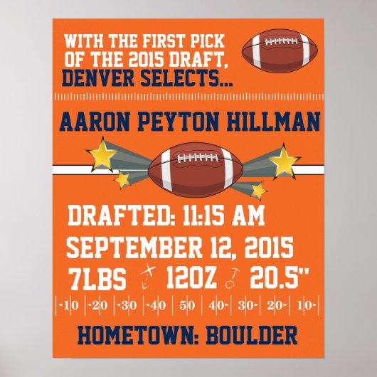 Fußball-Geburtsankündigung - Orange & Blue Poster (Vorne)