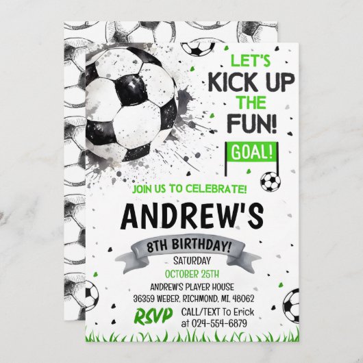 Fußball Geburtstag Einladung (Vorne/Hinten)