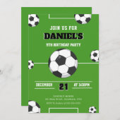 Fußball-Geburtstag Einladung Grün und Schwarz Mode (Vorne/Hinten)