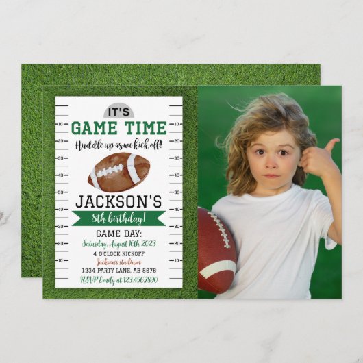 Fußball Geburtstag Foto Einladung White (Vorne/Hinten)