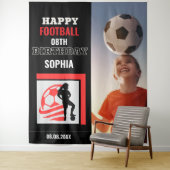 Fußball-Geburtstag, Fußball-Mädchen-Spieler-Hinter Wandteppich (Beispiel)