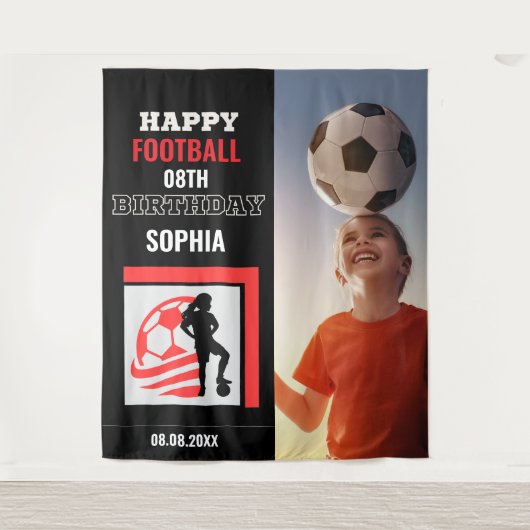 Fußball-Geburtstag, Fußball-Mädchen-Spieler-Hinter Wandteppich (Vorderseite)