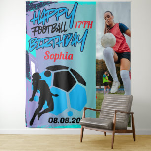 Fußball-Geburtstag, Fußball-Mädchen-Spieler Hinter Wandteppich