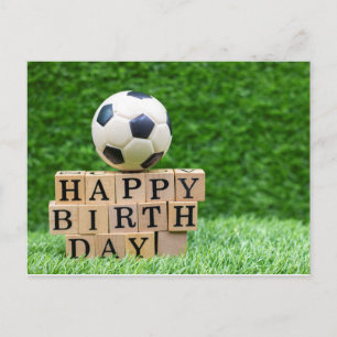 Fußball Geburtstag mit Ball und Happy Birthday Wor Postkarte