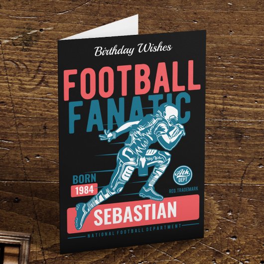 Fußball Geburtstag Retro Black Red Blue Touchdown Karte