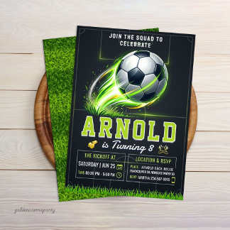Fußball-Geburtstags-Einladung | Neon Grün Glow Spo Einladung