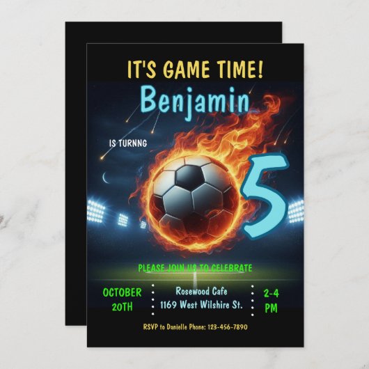 Fußball-Geburtstagsfeier Einladung (Vorne/Hinten)