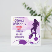 Fußball Geburtstagsparty, Football Player Girl Einladung (Stehend Vorderseite)