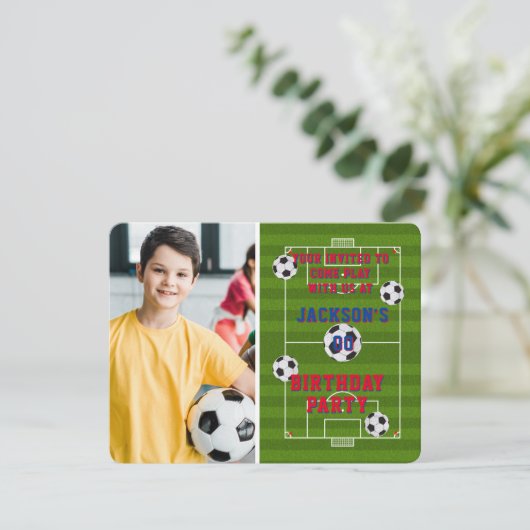 Fußball-Geburtstagsparty Foto Einladung (Stehend Vorderseite)