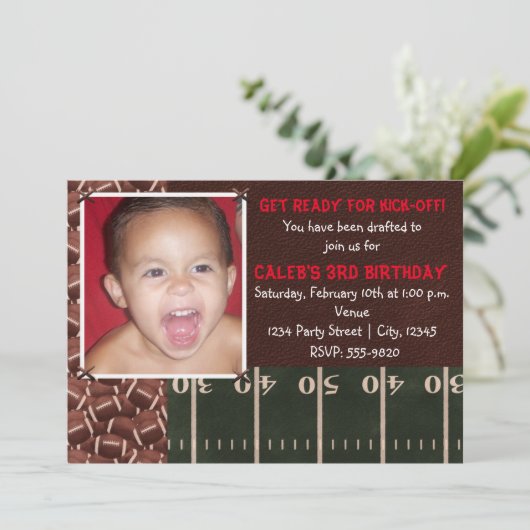 Fußball Geburtstagsparty Foto Einladung (Stehend Vorderseite)
