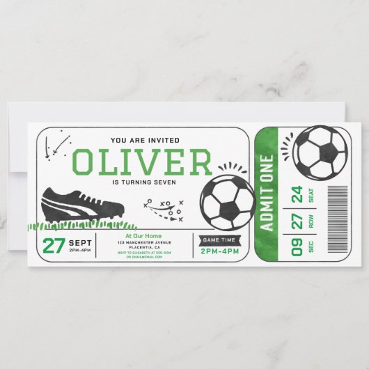 Fußball Geburtstagsparty Ticket Sport Digital Einladung (Vorderseite)