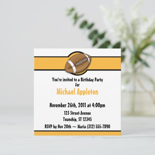 Fußball Gelb / Gold Einladungen zum Geburtstag (Stehend Vorderseite)