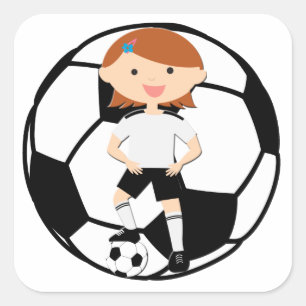 Fußball Girl 3 und Ball Black and White Quadratischer Aufkleber