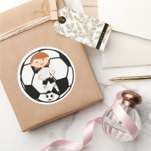 Fußball Girl 3 und Ball Black and White Runder Aufkleber