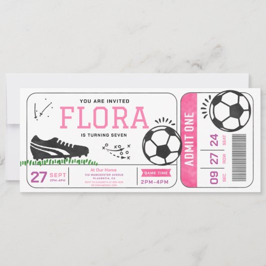 Fußball-Girl Geburtstagsparty Ticket Sport Einladung (Vorderseite)