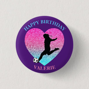 Fußball-Girl "Happy Birthday" Herz  Button