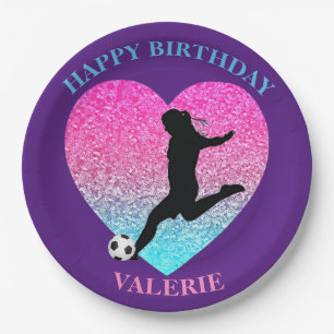 Fußball-Girl "Happy Birthday" - Herz Pappteller