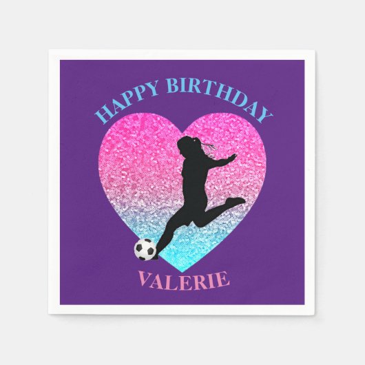 Fußball-Girl "Happy Birthday" - Herz Serviette (Vorderseite)