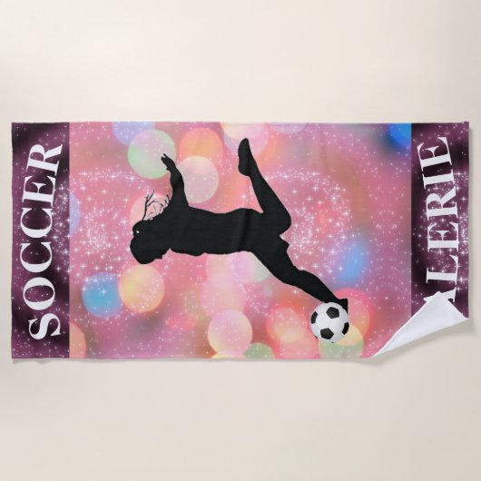 Fußball-Girls-Plum Sparkle-Farbblase Strandtuch (Vorderseite)