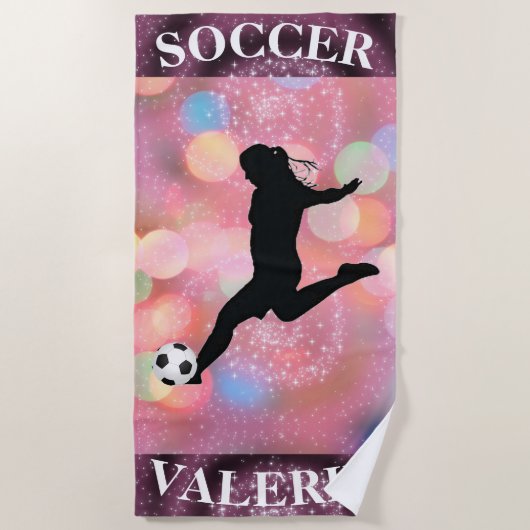 Fußball-Girls-Plum Sparkle-Farbblase Strandtuch (Vorderseite)