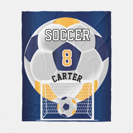 Fußball - Goldenes Gelb, Weiß und Blau Fleecedecke (Vorderseite)