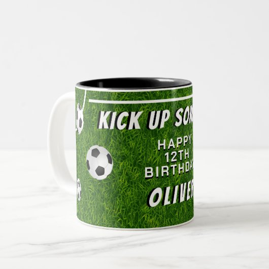 Fußball-Grassport Geburtstag Zweifarbige Tasse (Vorderseite Links)