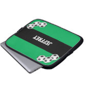 Fußball, Grün & Schwarz, Name, Computer Laptopschutzhülle (Vorne Knopf)