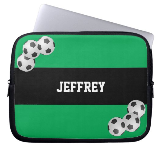 Fußball, Grün & Schwarz, Name, Computer Laptopschutzhülle (Vorderseite)