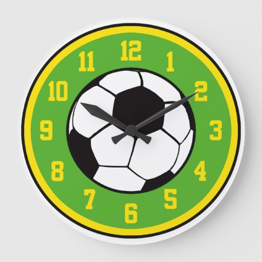 Fußball-Grün und Gelb Große Wanduhr (Vorderseite)
