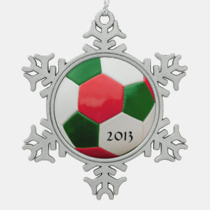 Fußball Grün und Rot Schneeflocken Zinn-Ornament