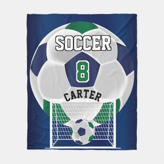 Fußball - Grün, Weiß und Blau Fleecedecke (Vorderseite)