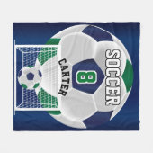 Fußball - Grün, Weiß und Blau Fleecedecke (Vorderseite (Horizontal))