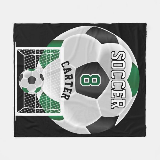 Fußball - Grün, Weiß und Schwarz Fleecedecke (Vorderseite (Horizontal))