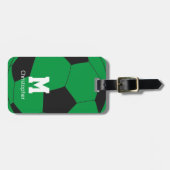 Fußball grüne Monogramm und Name Gepäckanhänger (Vorderseite horizontal)