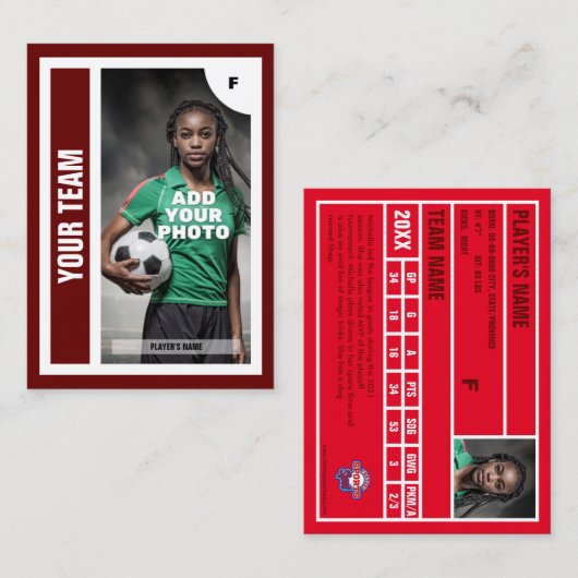Fußball-Handelskarte (dunkelrot) - Hinzufügen von Telefonnummerkarte (Vorne/Hinten)